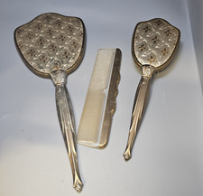 Vintage Vanity Dresser Set Mirror Brush Comb Gold Tone Floral Ornate Engraved 3p