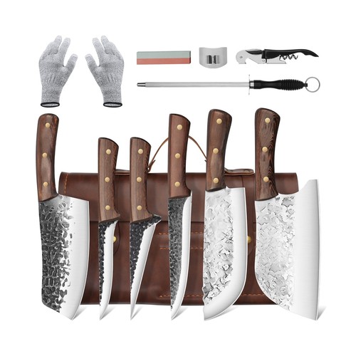 DRAGON RIOT Chef Butcher Knife Set for Meat Cutting with Roll Bag, 12