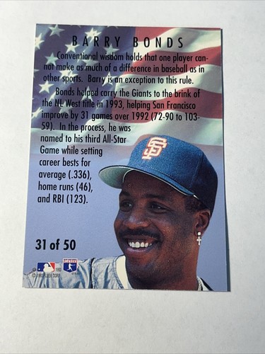 1994 Fleer All Star Barry Bonds insert # 31 - Picture 2 of 2