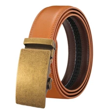 Genuine Leather Ratchet Belt For Men Adjustable Automatic Buckle 1.37inch Width
