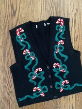 Vtg Over The Top Crazy Busy Ugly Candy Came Ribbon Christmas Sweater Vest S M