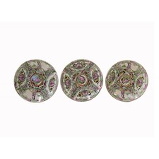 Set 3 Chinese Oriental Canton Porcelain Flowers Graphic Display Plate ws3868