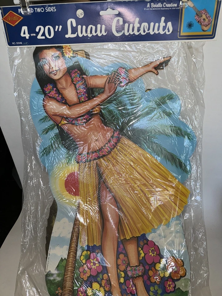 Ukelele vintage nuevo de colección 1979 Beistle Hawaii Luau recortes Hula bailarina piña palma Foto 2 de 4