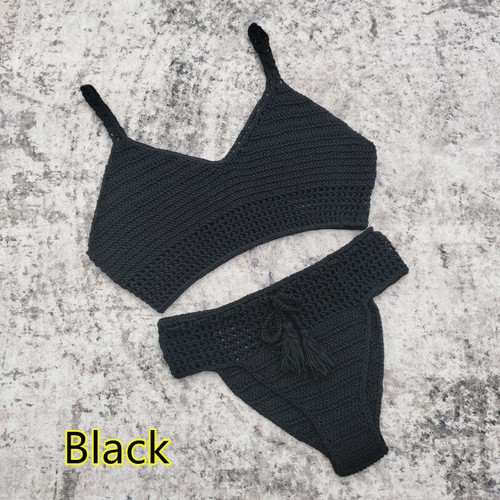 Hand Crochet Bikini Set Women Sexy Beach Swimsuit Vest Worn At The Front OR Back - Picture 11 of 15