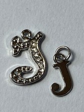 Lot of Clear Rhinestone Encrusted  Smooth Silver Colored Initial Letter J
