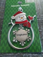 Christmas Snowman Rare Personalize "Stephanie"CollectableSilver Ornament GanzNew