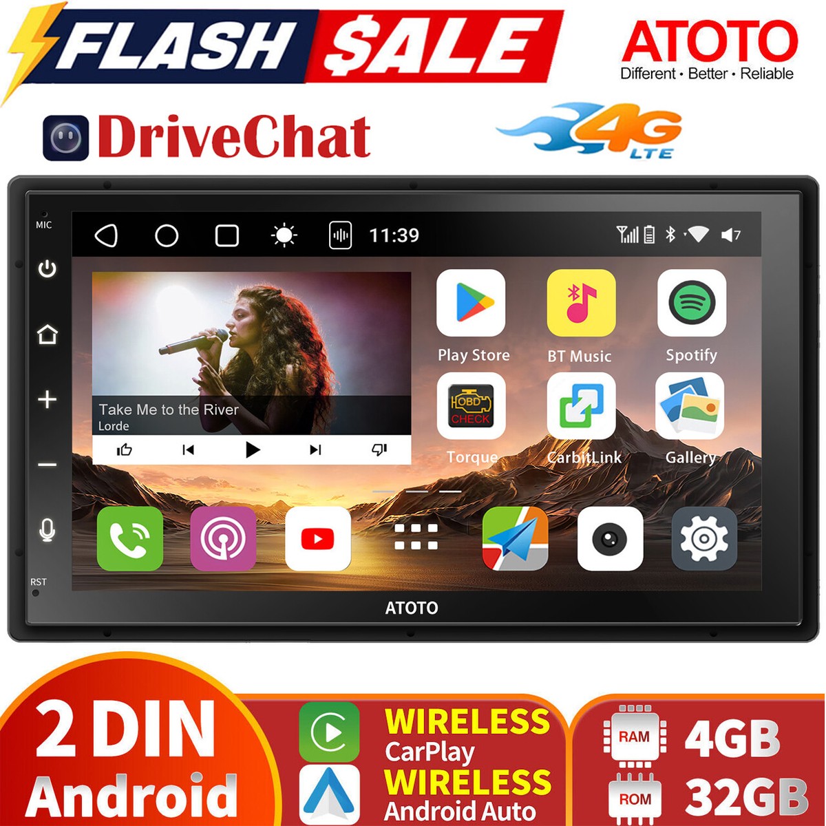 Autoradio 1 Din Android GPS Wireless Carplay Android Auto 10,1 Pollici Touch Screen Ruotato