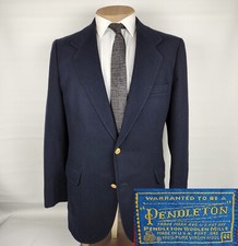 Vintage Pendleton Tweed Blazer Mens 44L Blue Wool Sport Coat Jacket Gold Buttons
