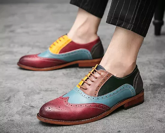 Mocassini brogue oxford polacchine scarpe uomo colorate pelle sintetica 4008
