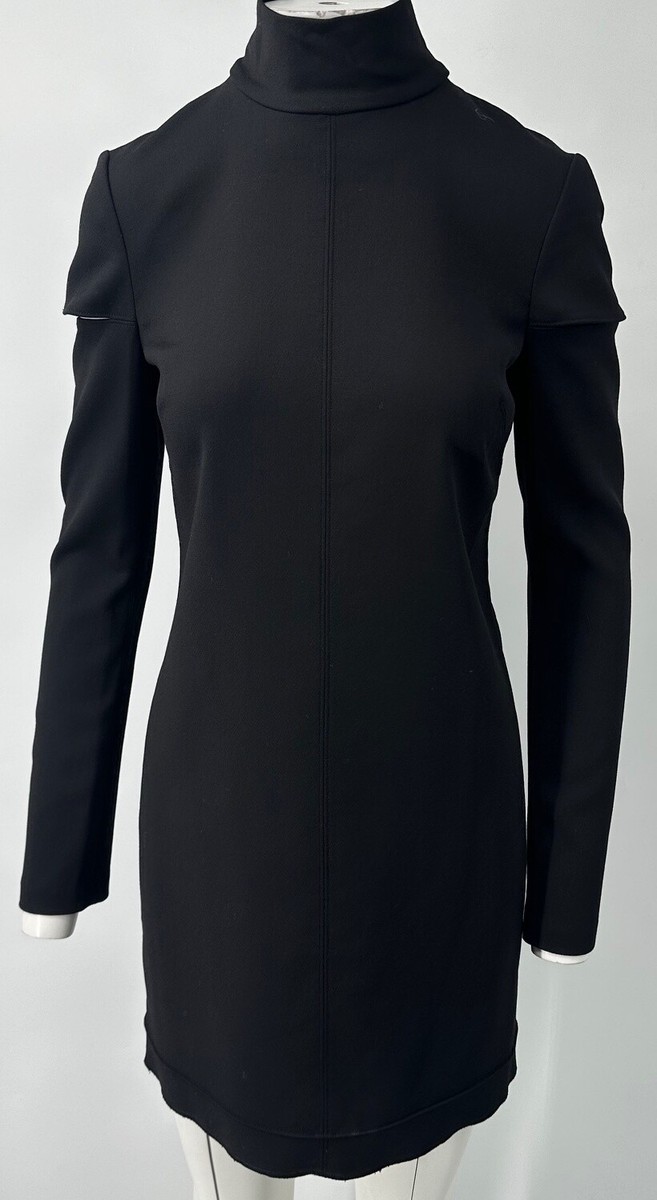 Helmut Lang black long sleeve shoulder cutouts turtleneck knee
