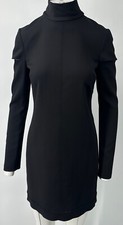 Helmut Lang black long sleeve shoulder cutouts turtleneck knee length dress sz 8