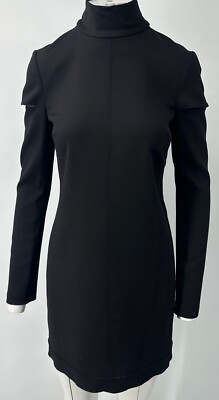 Helmut Lang black long sleeve shoulder cutouts turtleneck knee
