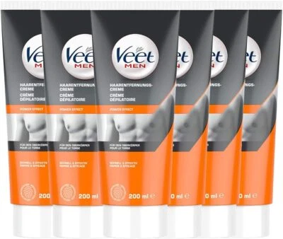 Veet for Men Haarentfernungscreme schnelle effektive Haarentfernung 6 x 200ml