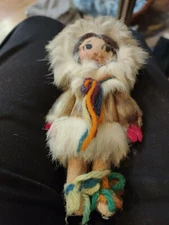 Intuit Handmade Eskimo Doll Felt Fur Alaska Shotk-kee-don- Pretty Little Girl.6"