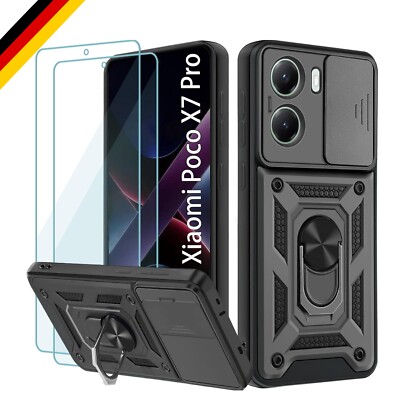 Schwarz stoßfeste Handyhülle mit 2 Schutzfolien für Xiaomi Poco X7 Pro 5G