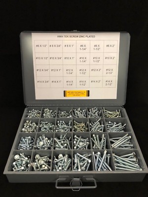 SELF DRILLING DRILL POINT TEK SCREW ASSORTMENT & METAL BIN STRONG-POINT HEX HEAD
