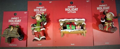 Set of 4 Makers Holiday Littles, Bench, Wheelbarrow, Standing and Sitting Mouse