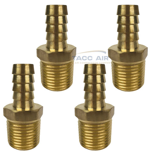 4 Pack 1/2" ID Hose Barb x 1/2" Male NPT Pipe Thread Brass Straight End Fitting