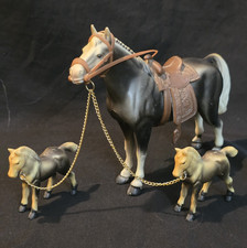 Black/Gray Horse Figurine Lot, Plastic, Saddle Bridle, 2 Foals, Chain Leads