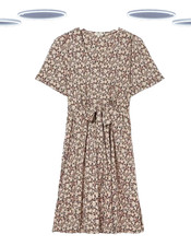 Ex Fat Face Fiona Floral Jersey Dress Multi V Neck Tie Waist (Slightly Defect)
