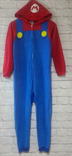 Nintendo Super Mario Pajamas Costume Outfit Kid's 10/12 Full Zip Hooded Red Blue