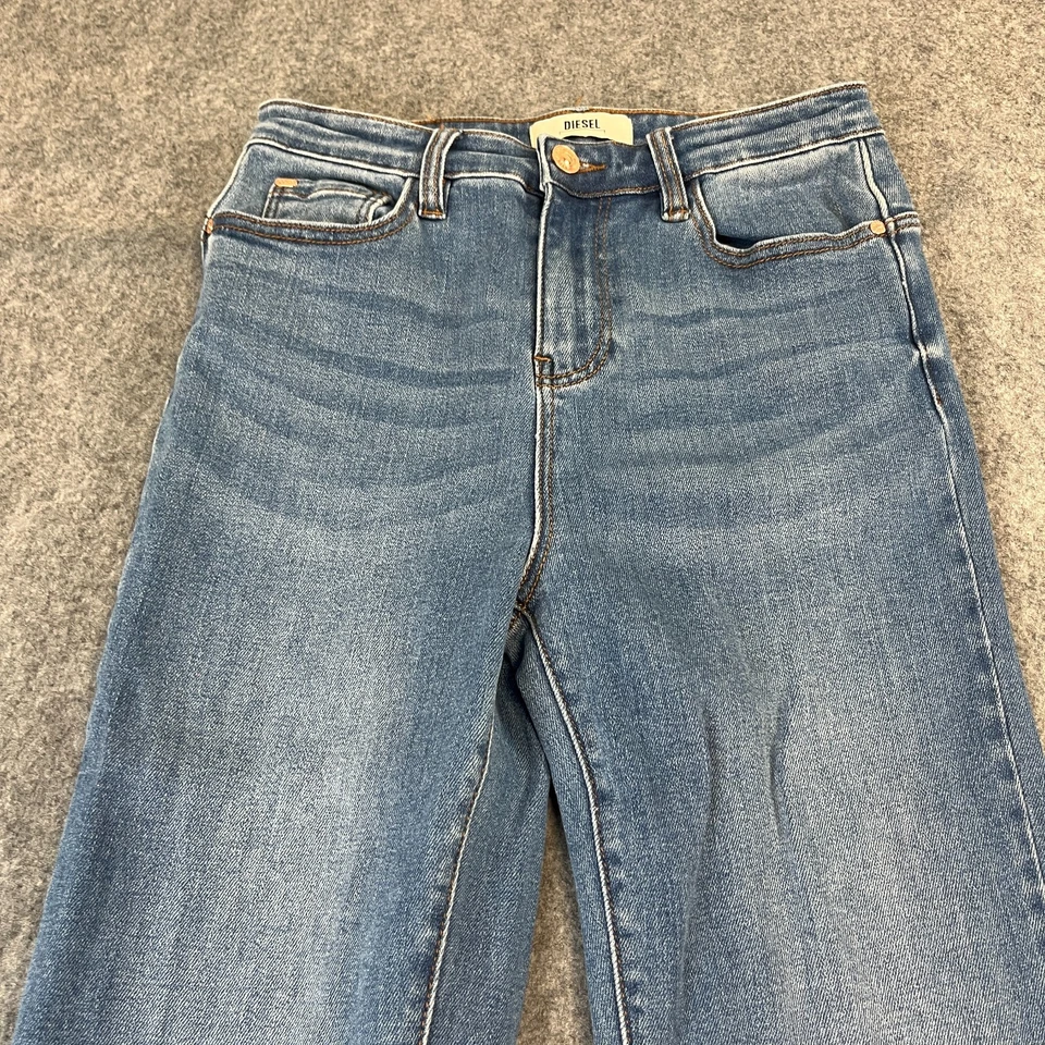 Diesel Womens Jeans High Rise Bootcut Flare Mid Wash Blue Stretch Split Hem UK10 - Image 3 of 4