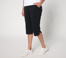 Denim  Co. Women's Petite Pants PL Active Textured Cotton Skimmer Black A694903