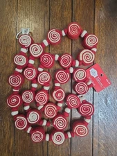 6 Foot Peppermint Swirl Candy Garland Felted Wool Red White Holiday Christmas