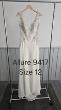 Allure Bridals 9417 Wedding Gown Size 12 Ivory Lace Sleeveless Beaded Sheath