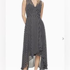 Calvin Klein Black Polka Dot Sleeveless High Low Dress Size 8