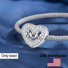S925 Sterling Silver Mom Charm Beads Fit for Bracelets DIY Jewelry Women Gift