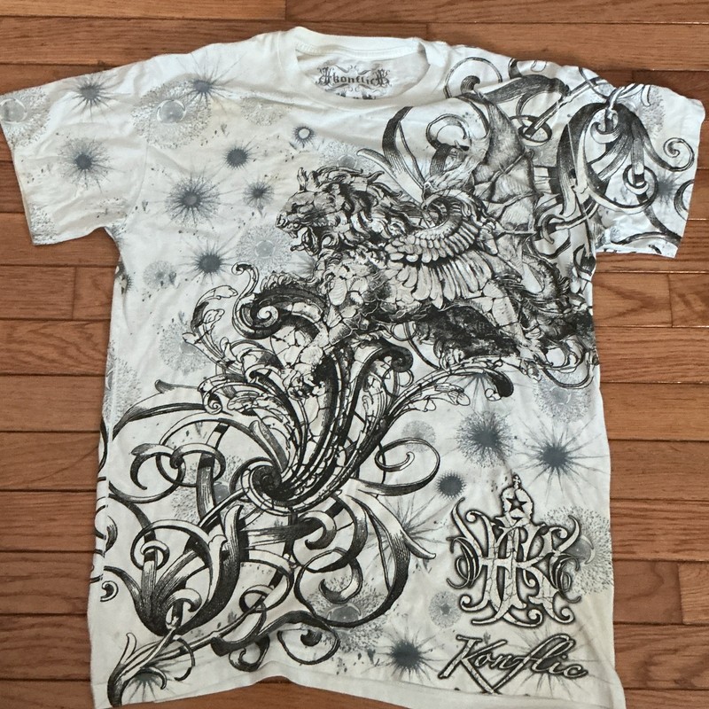 Konflic Men’s M White Cotton Graphic Griffin Logo Crew Neck Short Sleeve Tee