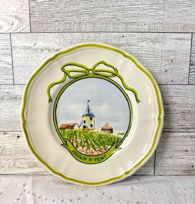 Vintage Longchamp French Country Wine Chateau Cheese Plate ''Moulin A Vent'' 6''