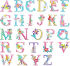 Iron on Letter Patches, 52 Pieces A-Z Iron on Letters for Fabric Sew on Flower E