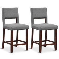 Set of 2 Bar Stools Linen Counter Height Chair Upholstered Kitchen Island Stool