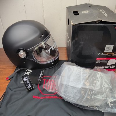 Torc Newport T1 Retro Helmet - Flat Black - Size XL DOT + Dark Smoke Visor Extra