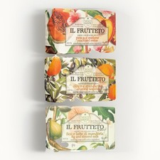 Image of 3x Nesti Dante Il Frutteto Soaps 250g Peach Melon Olive Tangerine Fig Almond