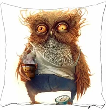 Funny Owl Coffee Decorative Pillow Cover - Animal Print Cushion Case 16x16