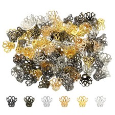 Flower Bead Caps, 100Pcs 8x7mm Hollow Metal Spacer Bead End Caps Multicolored
