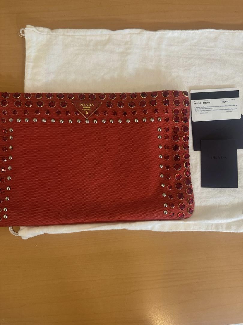 Prada Kanapa Red Studded Clutch Bag Japanese Import