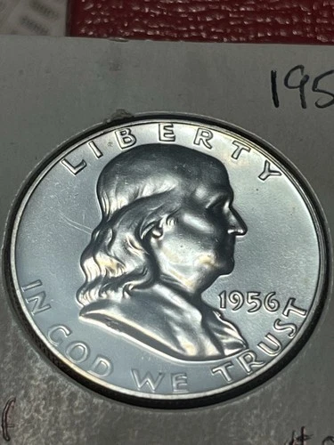 1956 Franklin Half Dollar Proof Type 2 Silver 50C KM#195 Uncirculated