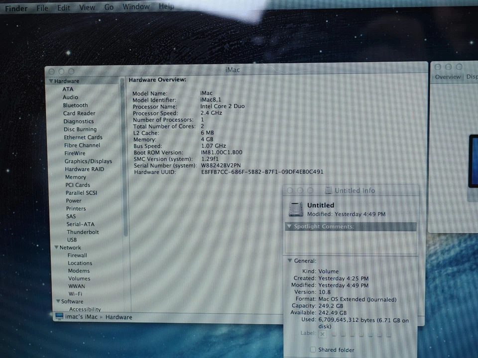 Apple iMac 20-Inch Early 2008 2.4GHz Intel Core 2 Duo 250GB HDD 4GB RAM A1224 - Image 4 of 4