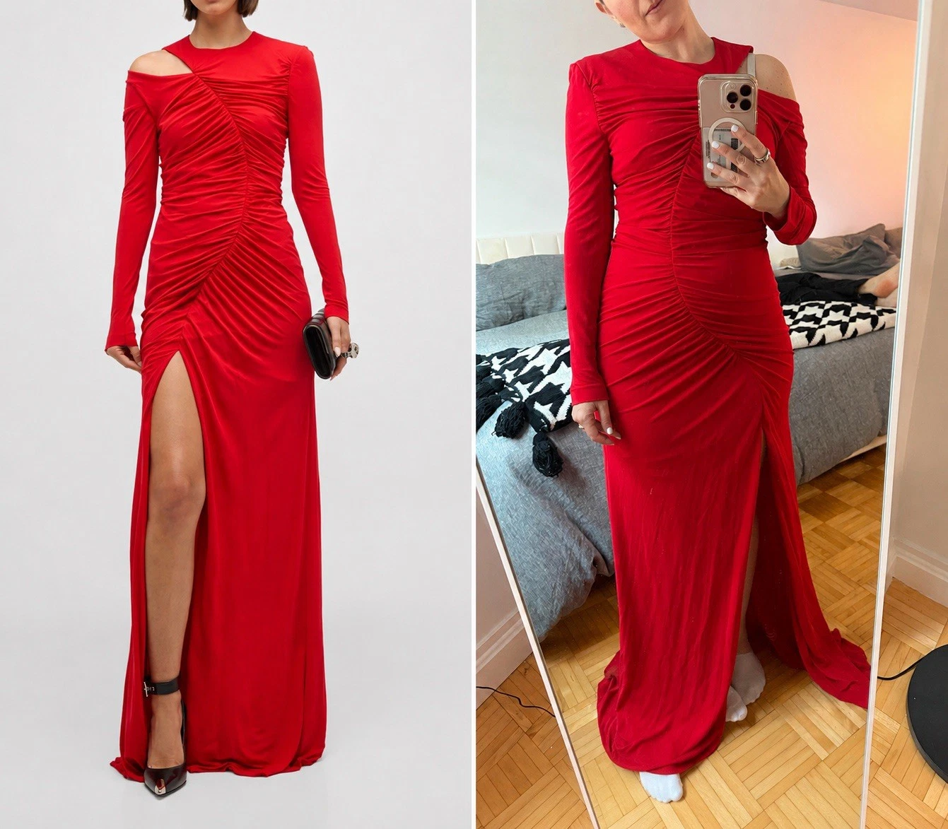Alexander McQueen — Alexander McQueen Ruched Asymmetric Long Sleeve Jersey Gown