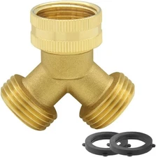 Hooshing Garden Hose Splitter 2 Way Heavy Duty Brass 3/4" GHT Y Copper 