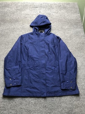 L.L.Bean Jacket Womens 2X Plus Blue Hooded Rain Coat Full Zip Pockets Lined