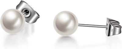 Titanium Studs Earrings White/Pink Pearl Earrings for Women, round Ball Hypoalle