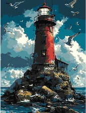 Creative Paint by Number Kit for Adults,Beacon in the Middle of the Ocean DIY Pa