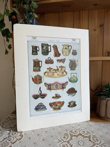 Vintage Catalogue Print of Majolica Ware Pottery A3 Size Mounted Gallery Wall