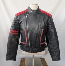 Vintage Open Road Leather Motorcycle Moto Jacket Black W/Red Sz Small
