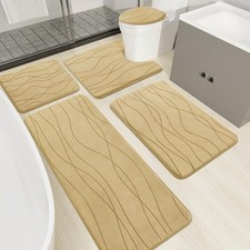 Memory Foam Beige Bathroom Rug Sets 5 Piece, Ultra Absorbent Bath Mat for